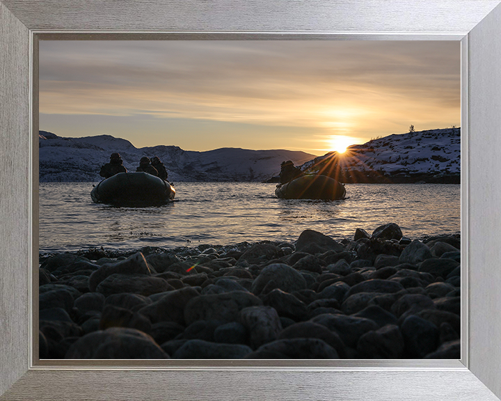 Royal Marines on Two Inflatable Raiding Crafts at Sunset Photo Print 30 Commando Wall Art Military Decor Posters, Prints, & Visual Artwork Hampshire Prints 10 x 8 Silver Frame No