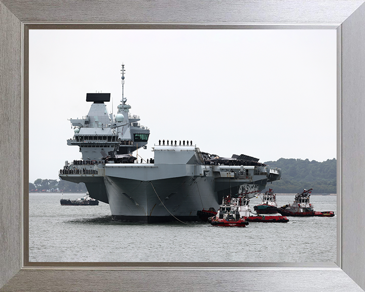 HMS Prince of Wales (R09) Photo Print - Enters Singapore 2025 - Royal Navy Queen Elizabeth Class Aircraft Carrier Hampshire Prints 10 x 8 Silver Frame No