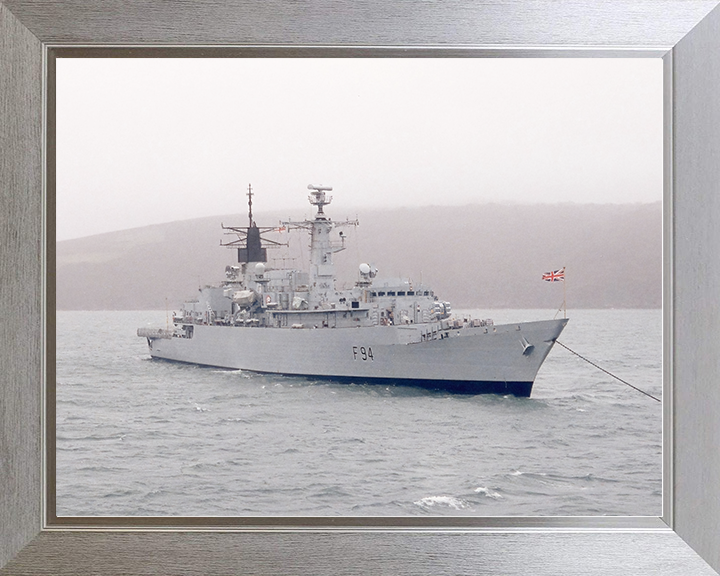 HMS Brave (F94) Royal Navy Type 22 Frigate at Anchor Photo Print Wall Art Decor Posters, Prints, & Visual Artwork Hampshire Prints 10 x 8 Silver Frame No