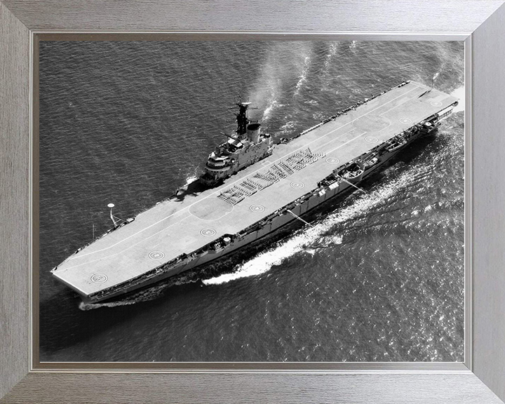 HMS Bulwark (R08) Royal Navy Centaur Class Fleet Carrier From the Air Photo Print Wall Art Decor Posters, Prints, & Visual Artwork Hampshire Prints 10 x 8 Silver Frame No