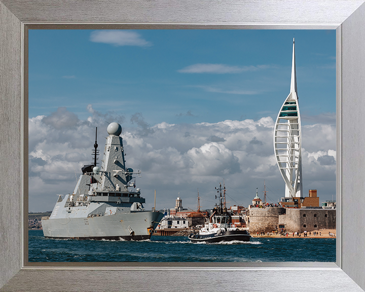 HMS Dauntless (D33) Photo Print - Leaves Portsmouth 2025 - Royal Navy Type 45 Destroyer Hampshire Prints 10 x 8 Silver Frame No