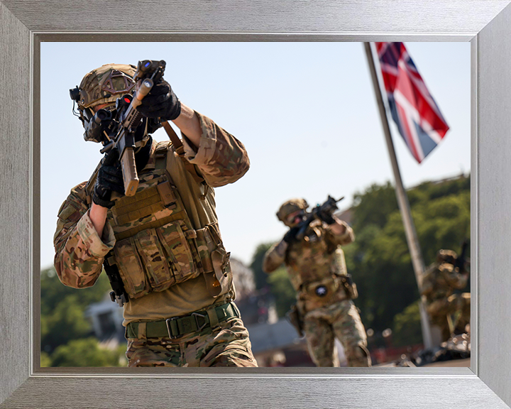 Royal Marines Commandos with Union Jack Photo Print Hampshire Prints 10 x 8 Silver Frame No