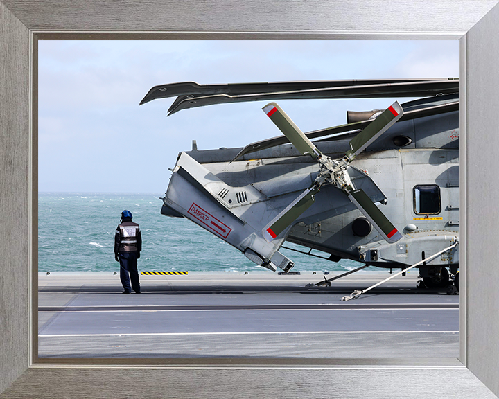 AET With Merlin Helicopter On HMS Prince of Wales Photo Print - Royal Navy Aircraft Hampshire Prints 10 x 8 Silver Frame No