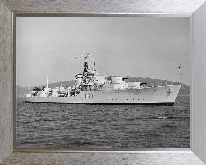 HMS Sluys (D60) Photo Print - At a Buoy 1949 - Royal Navy Battle Class Destroyer Posters, Prints, & Visual Artwork Hampshire Prints 10 x 8 Silver Frame No