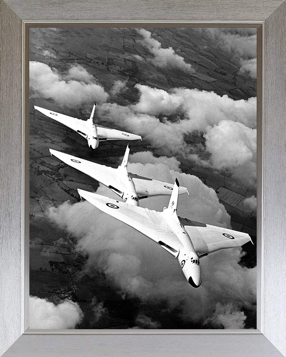 Three Avro Vulcan B1As in flight 1957 Photo Print - Royal Air Force Aircraft Hampshire Prints 10 x 8 Silver Frame No