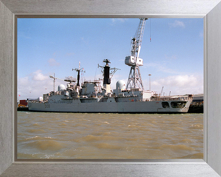 HMS Cardiff (D108) Photo Print - Portsmouth 1994 - Royal Navy Type 42 Destroyer Hampshire Prints 10 x 8 Silver Frame No
