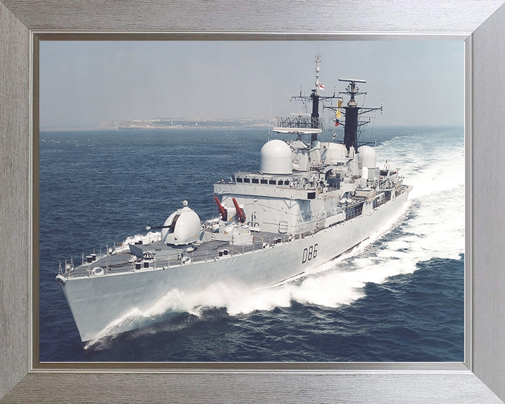 HMS Birmingham (D86) Royal Navy Type 42 Destroyer Port Bow View Photo Print Wall Art Decor Posters, Prints, & Visual Artwork Hampshire Prints 10 x 8 Silver Frame No