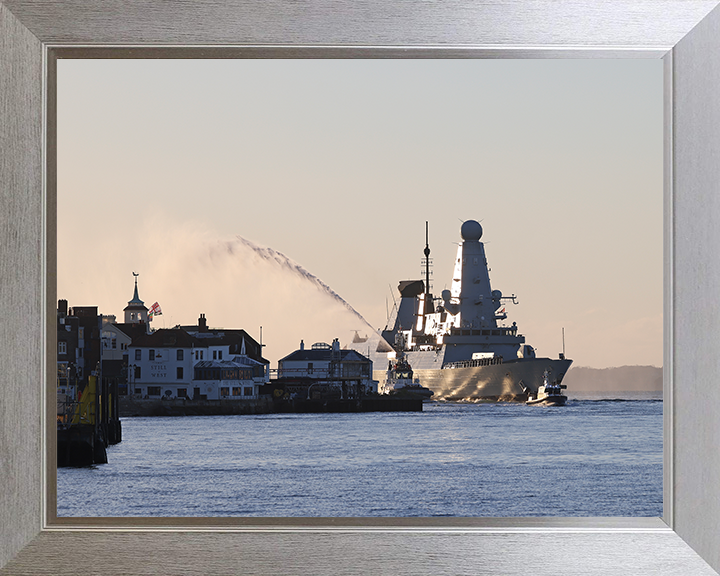 HMS Dauntless (D33) Photo Print - Homecoming 2025 - Royal Navy Type 45 Destroyer Posters, Prints, & Visual Artwork Hampshire Prints 10 x 8 Silver Frame No