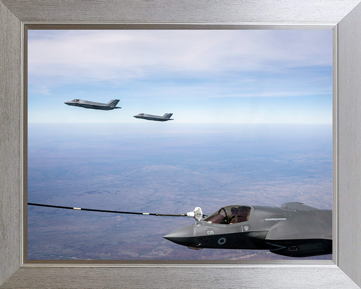 RAF F-35B Lightening II Air to Air Refuelling Photo Print - Royal Air Force Aircraft Hampshire Prints 10 x 8 Silver Frame No