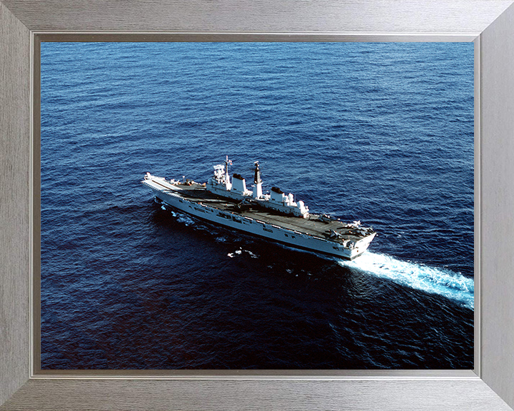 HMS Invincible (R05) Photo Print - At Sea 1990 - Royal Navy Invincible Class Aircraft Carrier Hampshire Prints 10 x 8 Silver Frame No