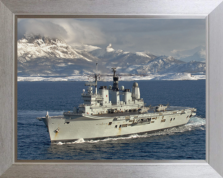 HMS Ark Royal (R07) Photo Print - Norway 2008 - Royal Navy Invincible Class Aircraft Carrier Hampshire Prints 10 x 8 Silver Frame No
