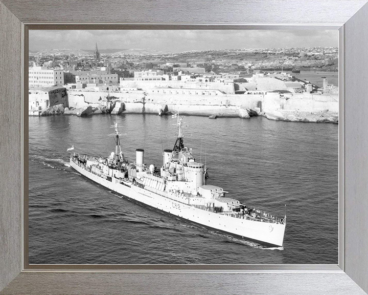 HMS Bermuda (52) Royal Navy Fiji Class Light Cruiser Leaving Harbour Photo Print Wall Art Decor Posters, Prints, & Visual Artwork Hampshire Prints 10 x 8 Silver Frame No