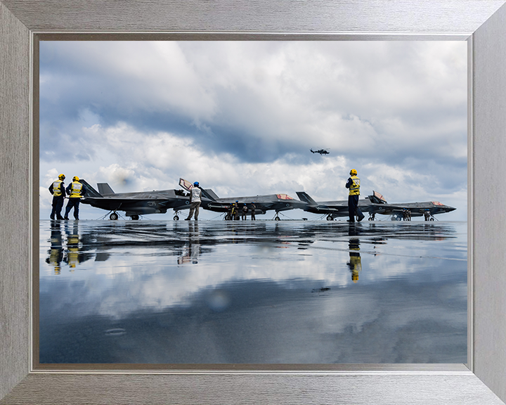 F-35 Lightening Jet Flight Deck reflections 2025 Photo Print - Royal Navy Aircraft Hampshire Prints 10 x 8 Silver Frame No