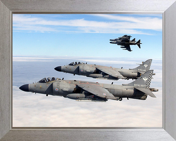 Four Harrier FA2 Jets Flying in Formation Photo Print - Royal Navy Aircraft Posters, Prints, & Visual Artwork Hampshire Prints 10 x 8 Silver Frame No