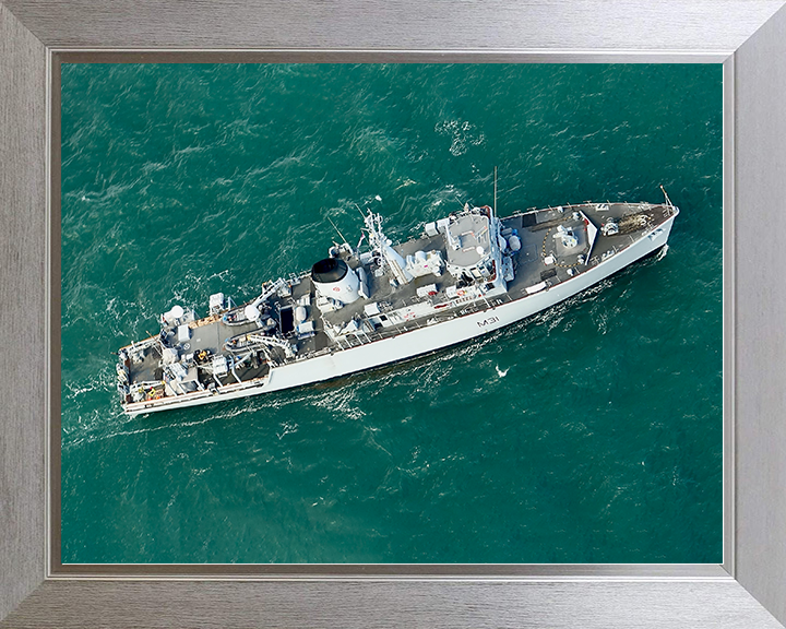 HMS Cattistock (M31) Royal Navy Hunt Class MineHunter From Above Photo Print Wall Art Decor Posters, Prints, & Visual Artwork Hampshire Prints 10 x 8 Silver Frame No