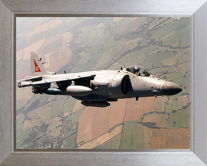 Harrier FA2 Jet Over the English Countryside Photo Print - Royal Navy Aircraft Posters, Prints, & Visual Artwork Hampshire Prints 10 x 8 Silver Frame No