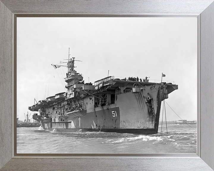 HMS Atheling (D51) Royal Navy Ruler Class Escort Carrier At a Buoy Photo Print Wall Art Decor Posters, Prints, & Visual Artwork Hampshire Prints 10 x 8 Silver Frame No