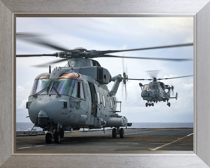 Merlin and Wildcat Helicopter From HMS Prince of Wales Photo Print - Royal Navy Aircraft Hampshire Prints 10 x 8 Silver Frame No