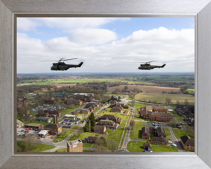 RAF Puma Helicopter in flight over RAF Shawbury Photo Print - Royal Air Force Aircraft Posters, Prints, & Visual Artwork Hampshire Prints 10 x 8 Silver Frame No