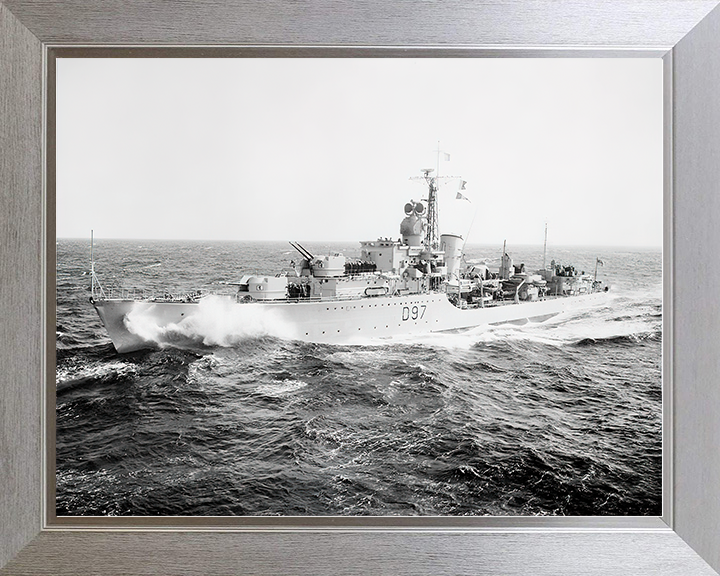HMS Corunna (D97) Royal Navy Battle Class Destroyer Port Side View Photo Print Wall Art Decor Posters, Prints, & Visual Artwork Hampshire Prints 10 x 8 Silver Frame No