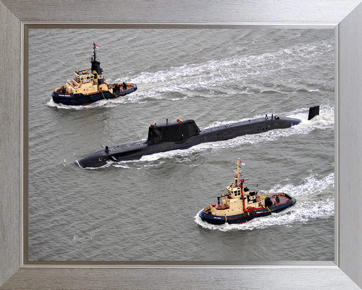 HMS Astute (S119) Photo Print - With Tugs 2009 - Royal Navy Astute Class Submarine Hampshire Prints 10 x 8 Silver Frame No