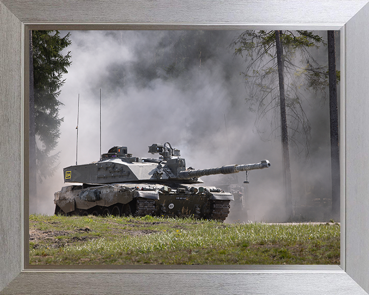 Challenger 2 Main Battle Tank on Exercise Photo Print - British Army Vehicle Hampshire Prints 10 x 8 Silver Frame No