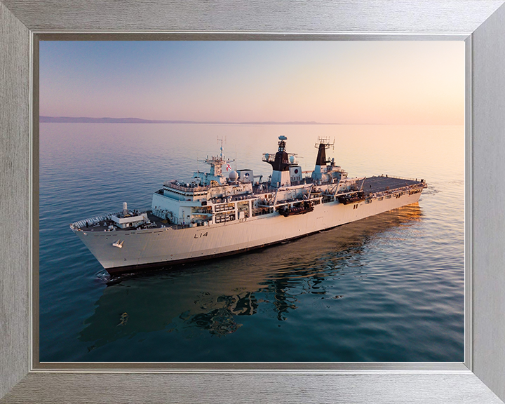 HMS Albion (L14) Royal Navy Albion Class Amphibious Ship At Sunset Photo Print Wall Art Naval Decor Posters, Prints, & Visual Artwork Hampshire Prints 10 x 8 Silver Frame No