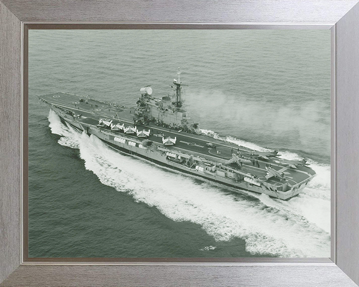 HMS Hermes (R12) Photo Print - Starboard View at Sea - Royal Navy Centaur Class Aircraft Carrier Hampshire Prints 10 x 8 Silver Frame No