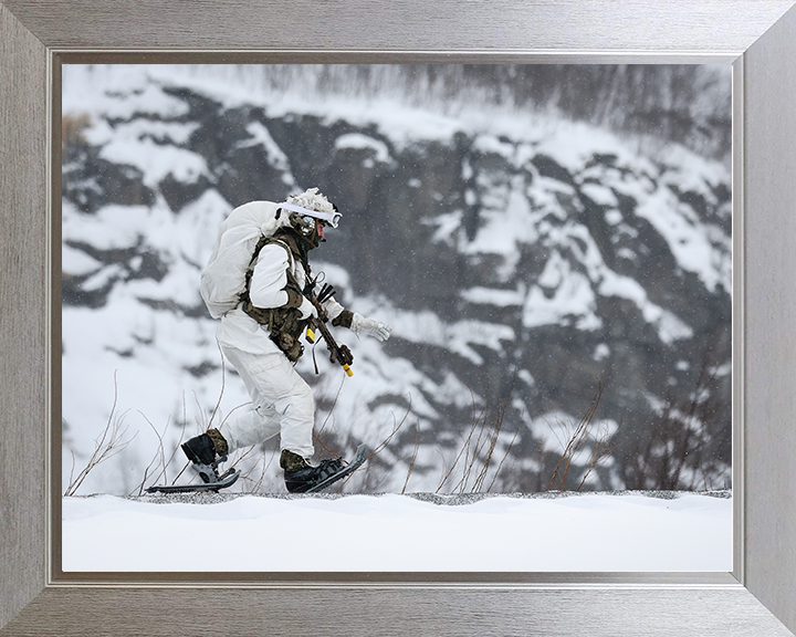 Royal Marine in Snow Shoes During Cold Weather exercise Photo Print 40 Commando Marines Wall Art Military Decor Posters, Prints, & Visual Artwork Hampshire Prints 10 x 8 Silver Frame No