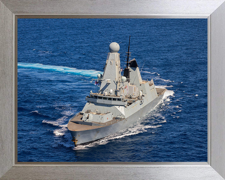 HMS Diamond (D34) Photo Print - Turning to Starboard - Royal Navy Type 45 Destroyer Hampshire Prints 10 x 8 Silver Frame No