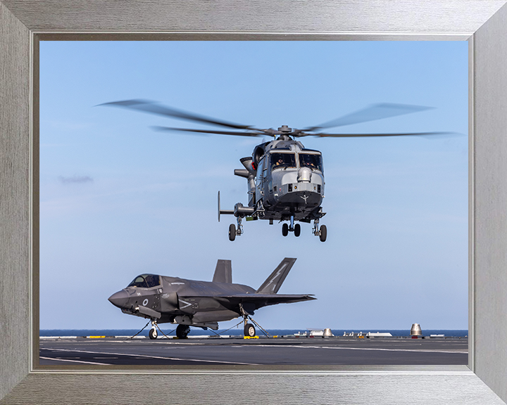 British Army Wildcat Helicopter and F-35B Jet Photo Print Hampshire Prints 10 x 8 Silver Frame No