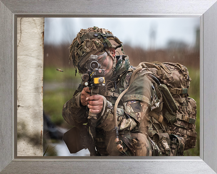 Gurkha Soldier Firing during exercise Photo Print - British Army Hampshire Prints 10 x 8 Silver Frame No