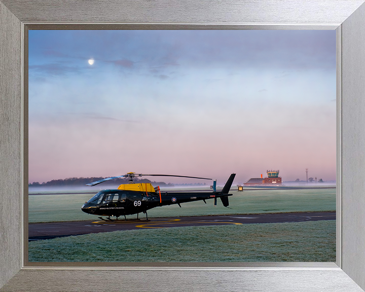 RAF Squirrel training Helicopter at sunrise Photo Print - Royal Air Force Aircraft Hampshire Prints 10 x 8 Silver Frame No