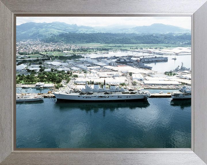 HMS Ark Royal (R07) Photo Print - Subic Bay 1988 - Royal Navy Invincible Class Aircraft Carrier Hampshire Prints 10 x 8 Silver Frame No