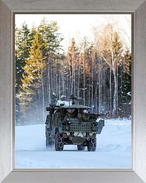 British Army Soldier operating a Jackal 2 Vehicle in the Snow Photo Print Wall Art Military Decor Posters, Prints, & Visual Artwork Hampshire Prints 10 x 8 Silver Frame No
