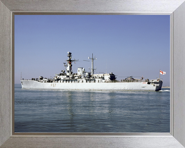 HMS Andromeda (F57) Royal Navy Leander Class Frigate Leaving Portsmouth Harbour Photo Print Wall Art Decor Posters, Prints, & Visual Artwork Hampshire Prints 10 x 8 Silver Frame No