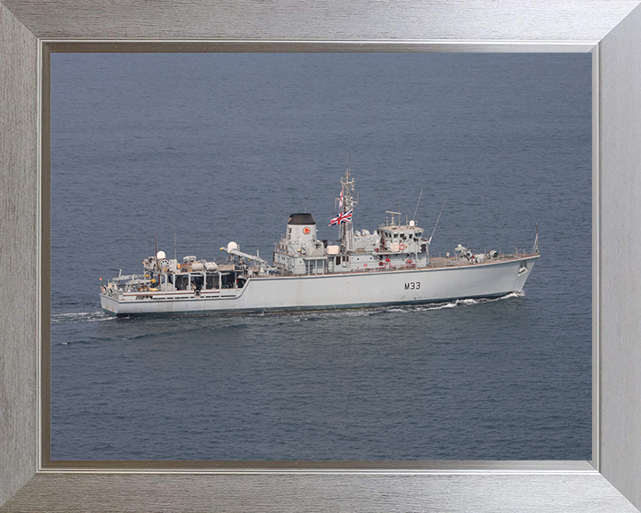 HMS Brocklesby (M33) Photo Print - At Sea 2020 - Royal Navy Hunt Class Mine Warfare Vessel Hampshire Prints 10 x 8 Silver Frame No