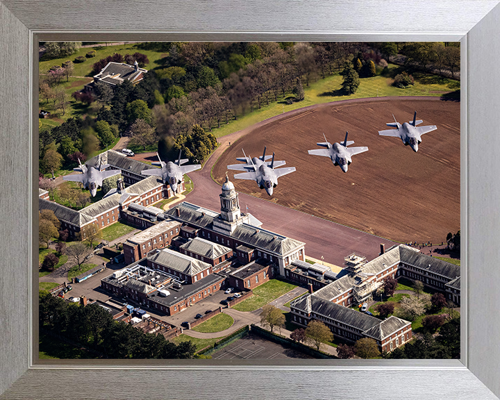 Six RAF F-35B Lightning jets above RAF College Cranwell Photo Print - Royal Air Force Aircraft Hampshire Prints 10 x 8 Silver Frame No