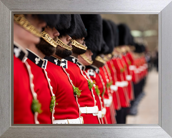 Irish Guards on Parade with Shamrocks Photo Print - British Army Hampshire Prints 10 x 8 Silver Frame No