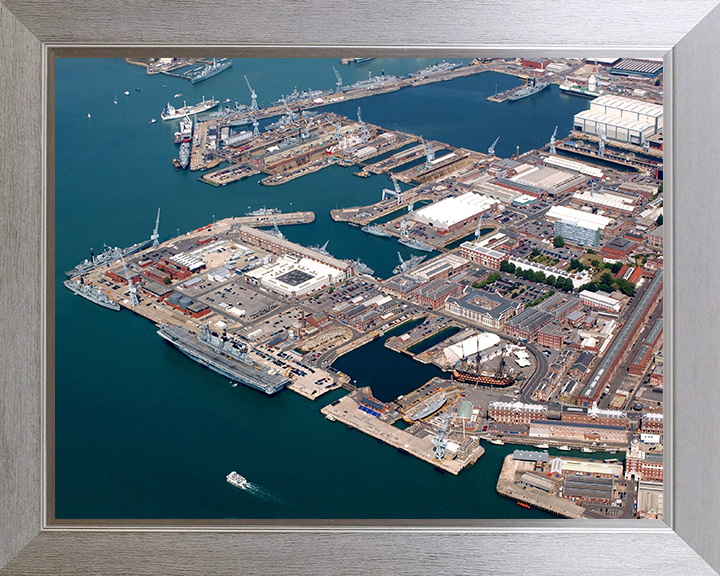 HMNB Portsmouth Photo Print - From the air 2005 - Dockyard Hampshire Prints 10 x 8 Silver Frame No