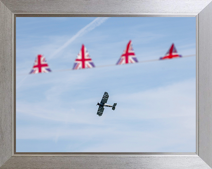 Swordfish Plane flies behind Union Jack Bunting Photo Print - Royal Navy Aircraft Posters, Prints, & Visual Artwork Hampshire Prints 10 x 8 Silver Frame No