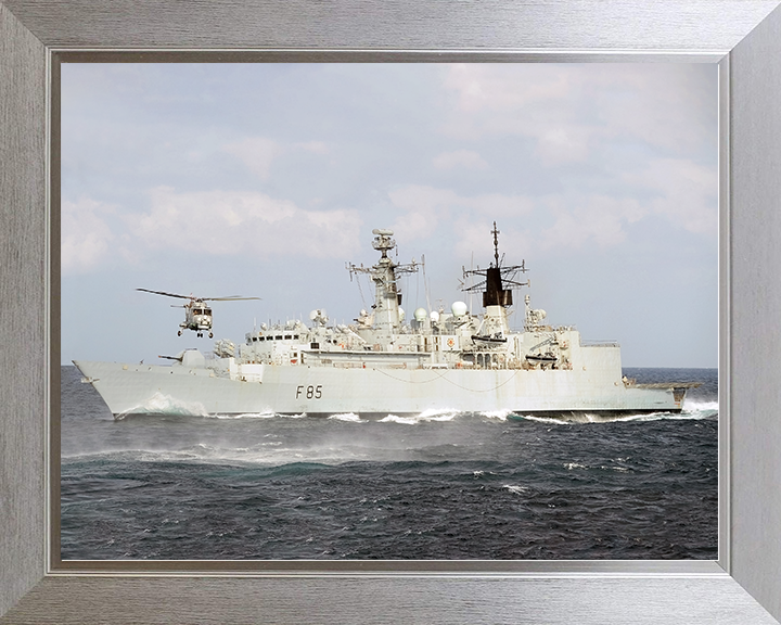 HMS Cumberland (F85) Royal Navy Type 22 Frigate With Lynx Helicopter Photo Print Wall Art Decor Posters, Prints, & Visual Artwork Hampshire Prints 10 x 8 Silver Frame No