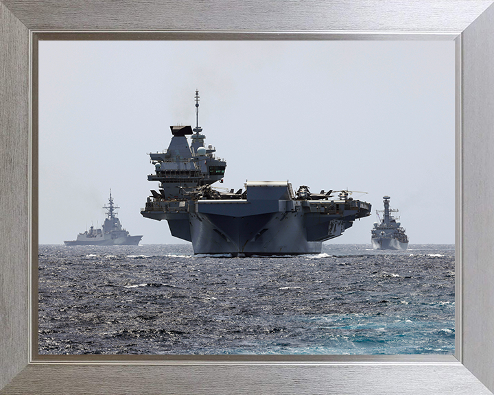 HMS Prince of Wales (R09) Photo Print - The Red Sea 2025 - Royal Navy Queen Elizabeth Class Aircraft Carrier Hampshire Prints 10 x 8 Silver Frame No