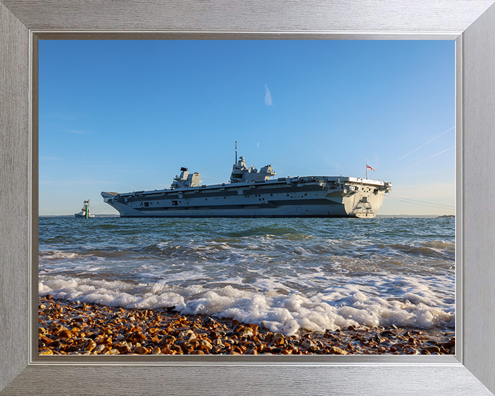 HMS Prince of Wales (R09) Royal Navy Queen Elizabeth Class Aircraft Carrier Photo Print Apr 26 Wall Art Posters, Prints, & Visual Artwork Hampshire Prints 10 x 8 Silver Frame No