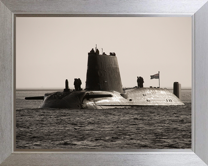 HMS Astute (S119) Photo Print - Arrives in Faslane - Royal Navy Astute Class Submarine Hampshire Prints 10 x 8 Silver Frame No