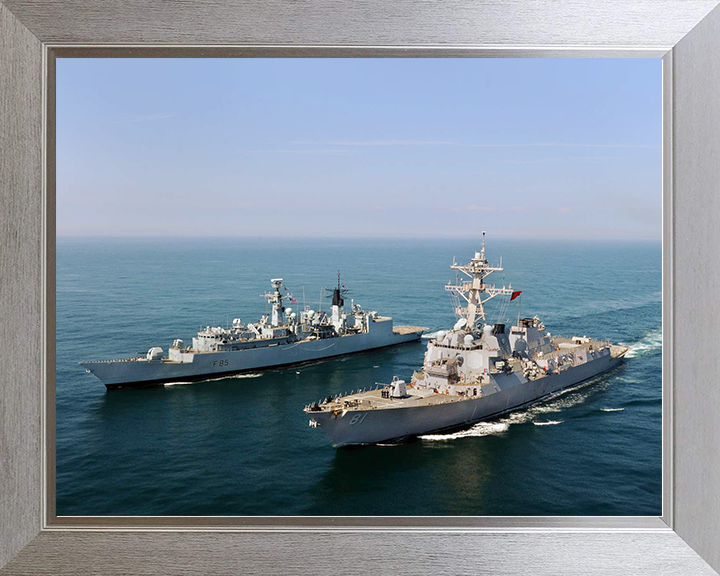 HMS Cumberland (F85) Royal Navy Type 22 Frigate Alongside USS Winston S. Churchill Photo Print Wall Art Decor Posters, Prints, & Visual Artwork Hampshire Prints 10 x 8 Silver Frame No