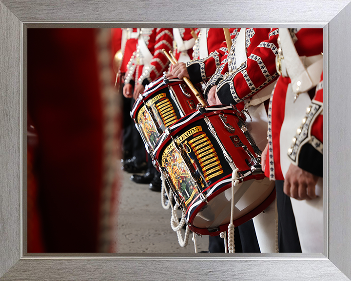 Drummers from The band of the Welsh Guards Photo Print - British Army Hampshire Prints 10 x 8 Silver Frame No