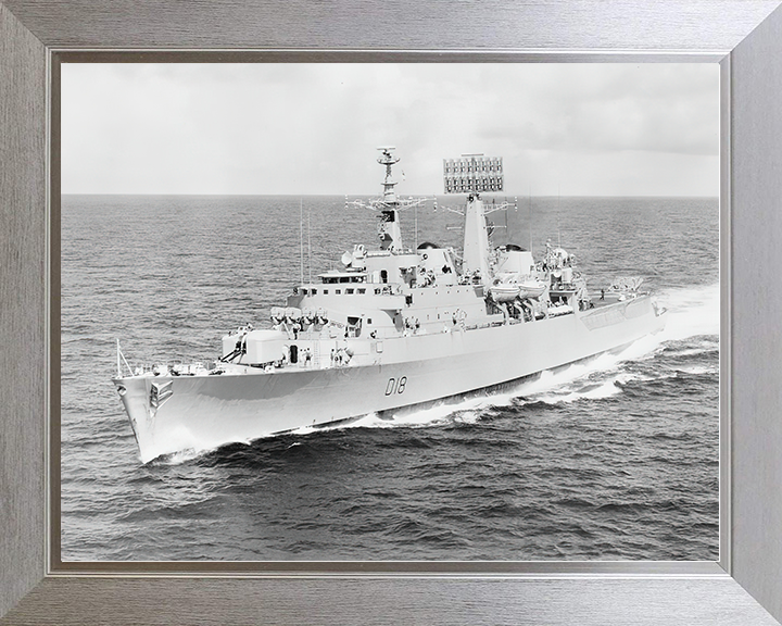 HMS Antrim (D18) Royal Navy County Class Destroyer Port Bow View Photo Print Wall Art Decor Posters, Prints, & Visual Artwork Hampshire Prints 10 x 8 Silver Frame No