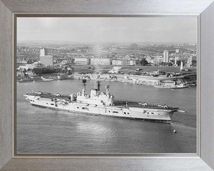 HMS Ark Royal (R09) Royal Navy Audacious Class Aircraft Carrier Plymouth Hoe 1975 Photo Print Wall Art Decor Posters, Prints, & Visual Artwork Hampshire Prints 10 x 8 Silver Frame No