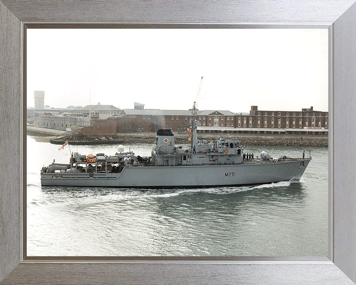 HMS Brecon (M29) Photo Print - Entering Portsmouth 1996 - Royal Navy Hunt Class Mine Warfare Vessel